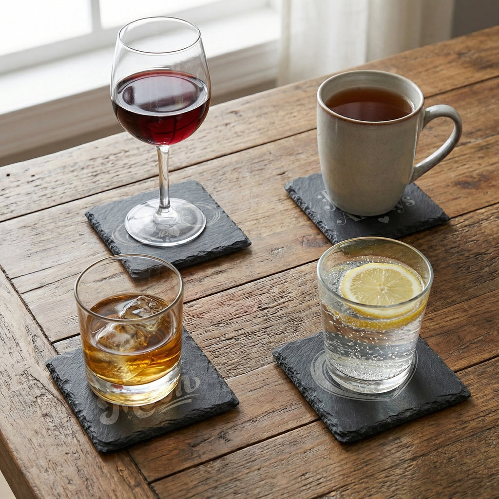The Timeless Collection | Premium Laser-Engraved Slate Coaster Set