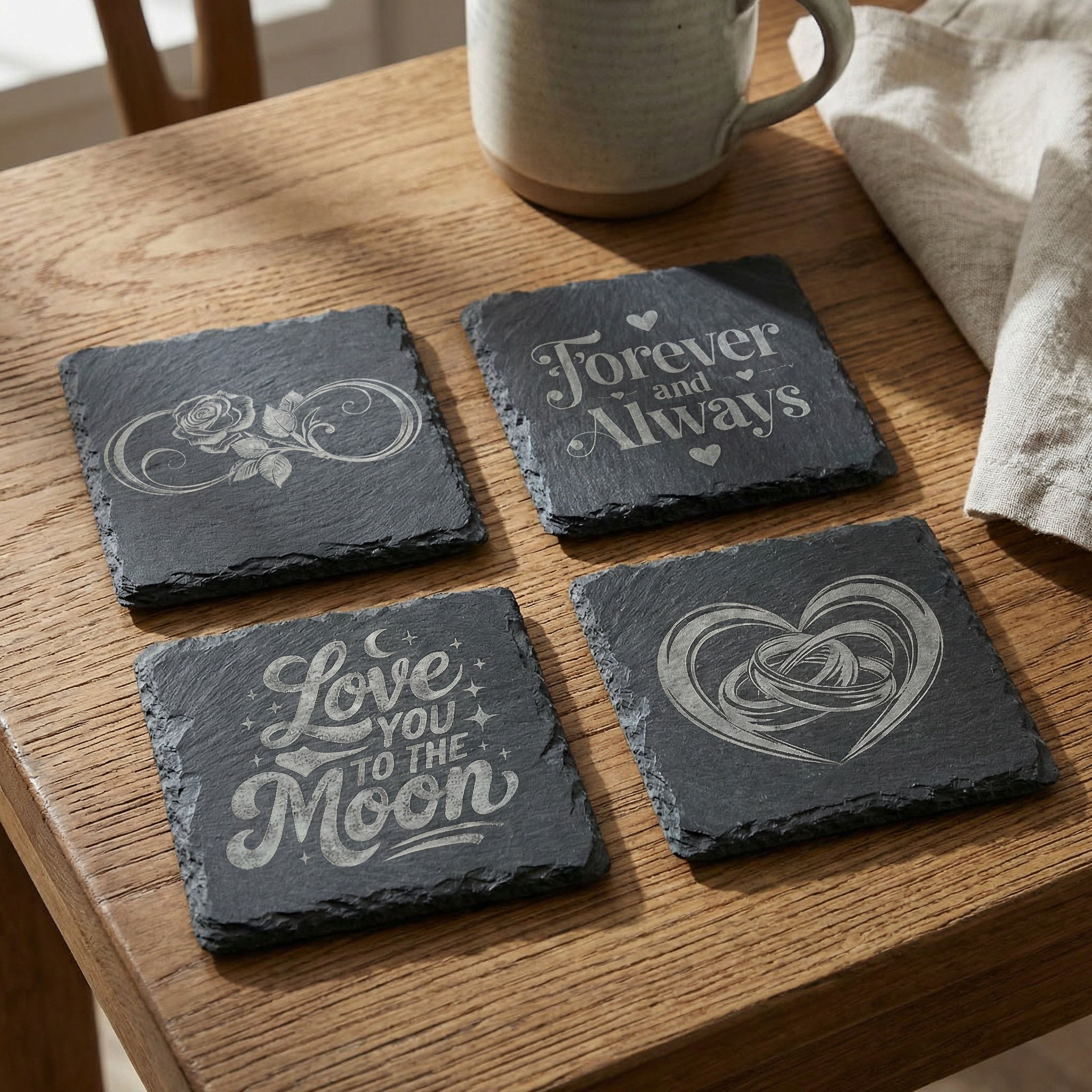 The Timeless Collection | Premium Laser-Engraved Slate Coaster Set