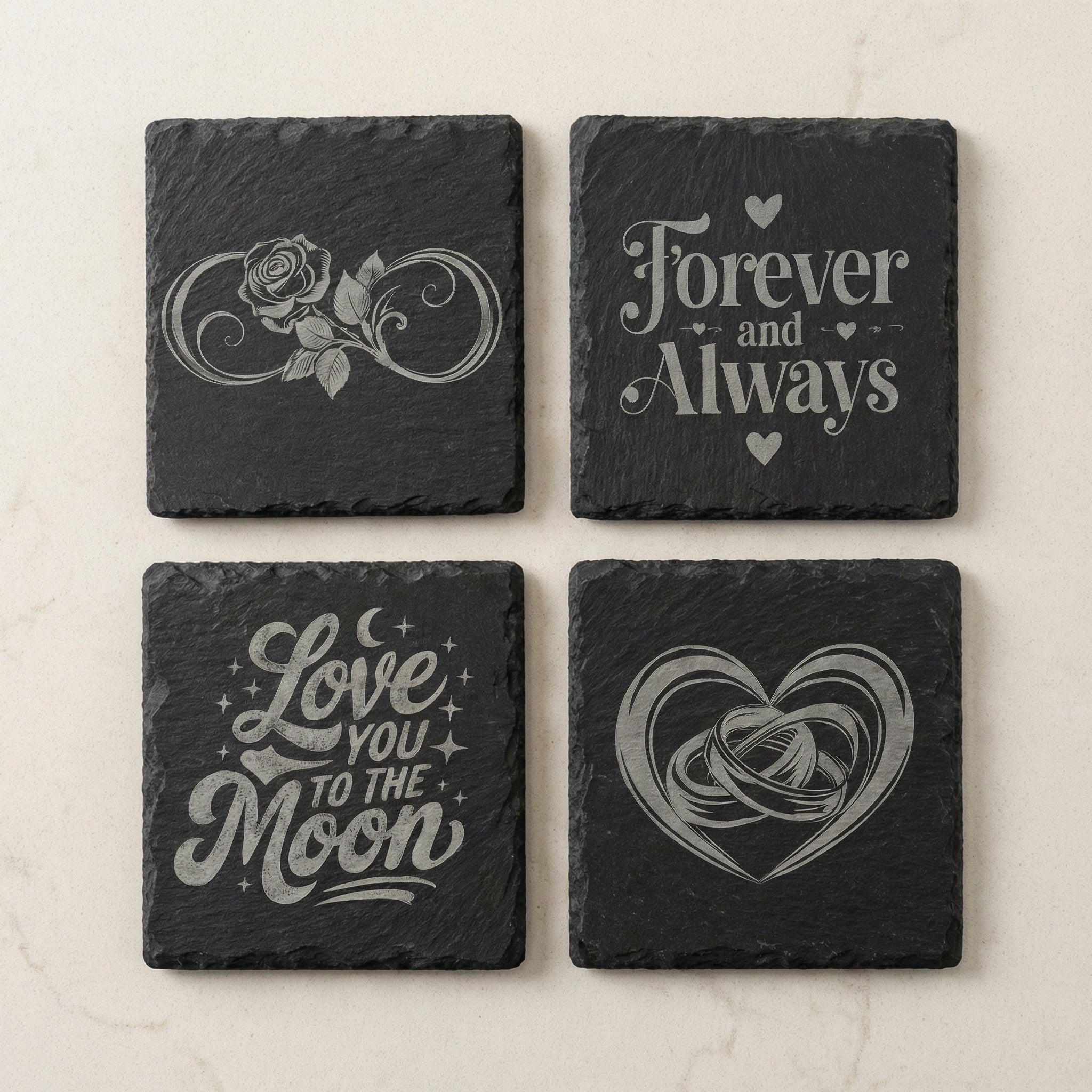 The Timeless Collection | Premium Laser-Engraved Slate Coaster Set