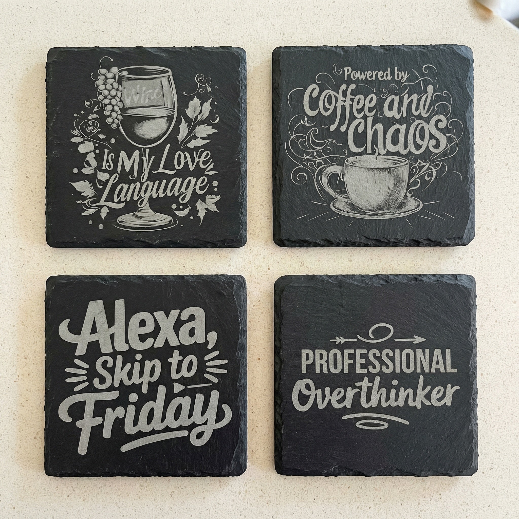 The Candid Collection | Witty Statement Slate Coaster Set