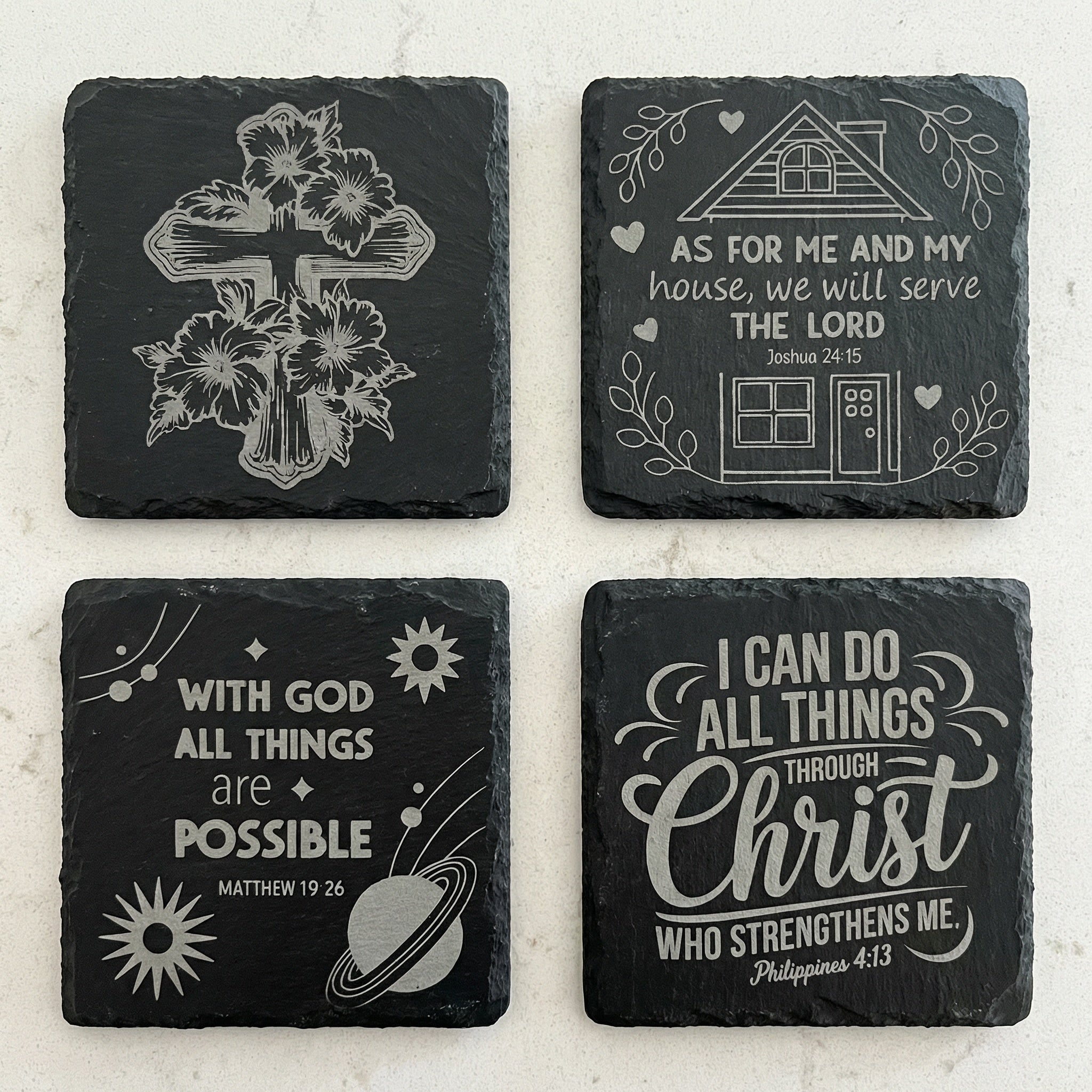 The Sanctuary Collection | Scripture & Faith Slate Coaster Set