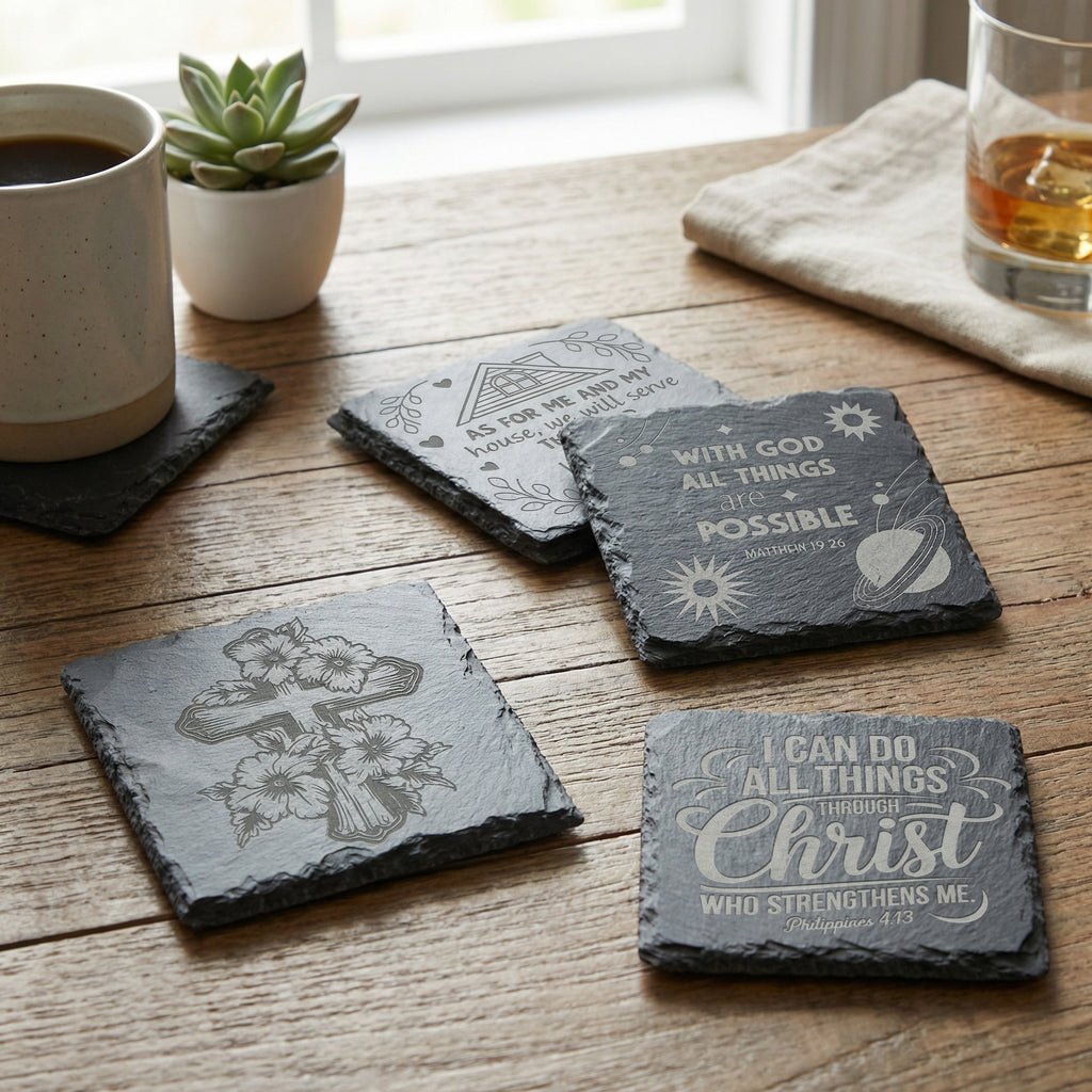 The Sanctuary Collection | Scripture & Faith Slate Coaster Set