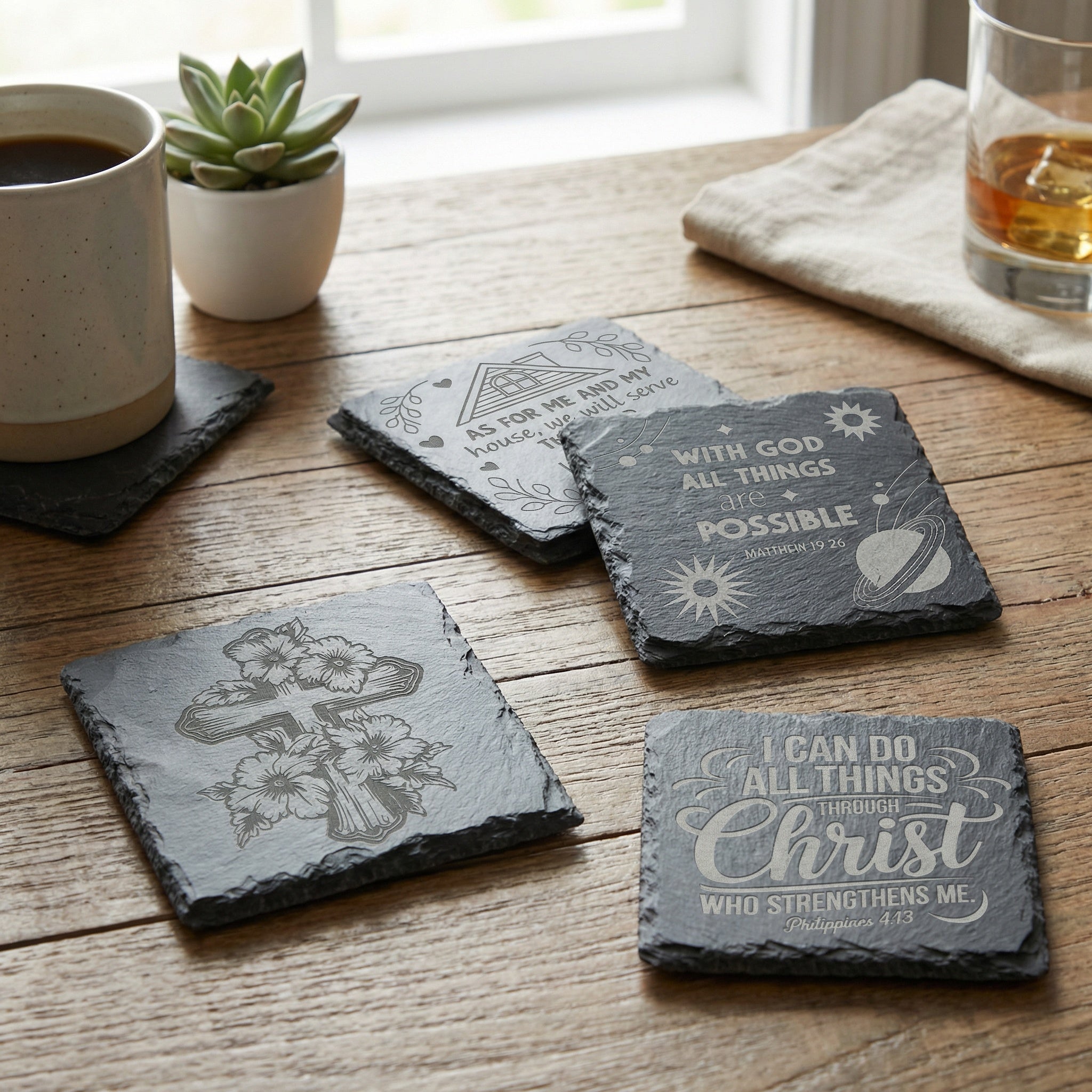 The Sanctuary Collection | Scripture & Faith Slate Coaster Set